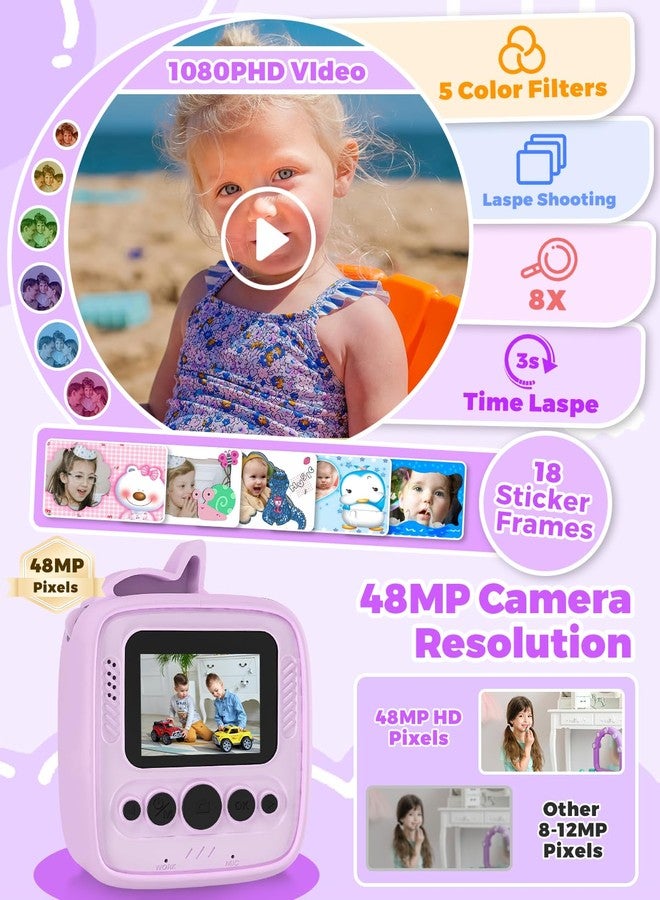YINGOOT Kids Camera Instant Print, Christmas Birthday Gifts for Gils Age 3-8, 48MP &1080P Children Camera with Silicone Cover, Portable Toy Instant Camera for Kids 3 4 5 6 7 8 9 10 Year Old Girls - Image 4
